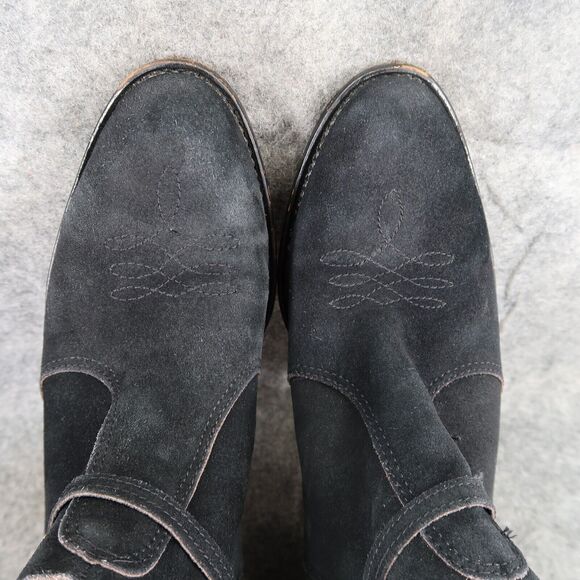 John Hardy Shoes Womens 8 Boots Leather Moto Biker Ankle Bootie Black Block Heel - Picture 8 of 13